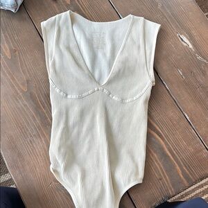 Free People Cream Ribbed Bodysuit